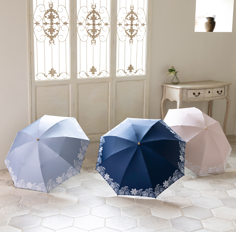 ランバンオンブルー 花柄 晴雨兼用 折り畳み傘 ターコイズ 50cm - 小物